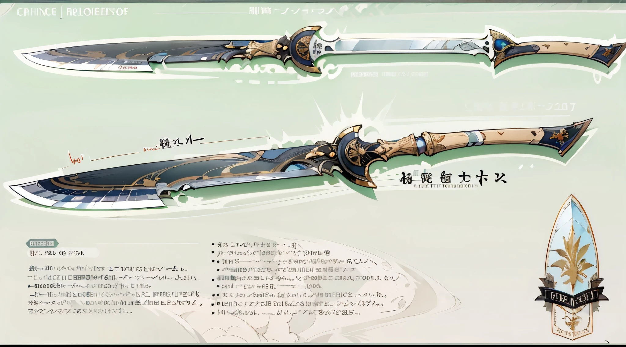 (((best quality))), (((masterpiece))), Weapons to be included in the Weapon Encyclopedia, chinese knife, a knife with a large blade, white background
