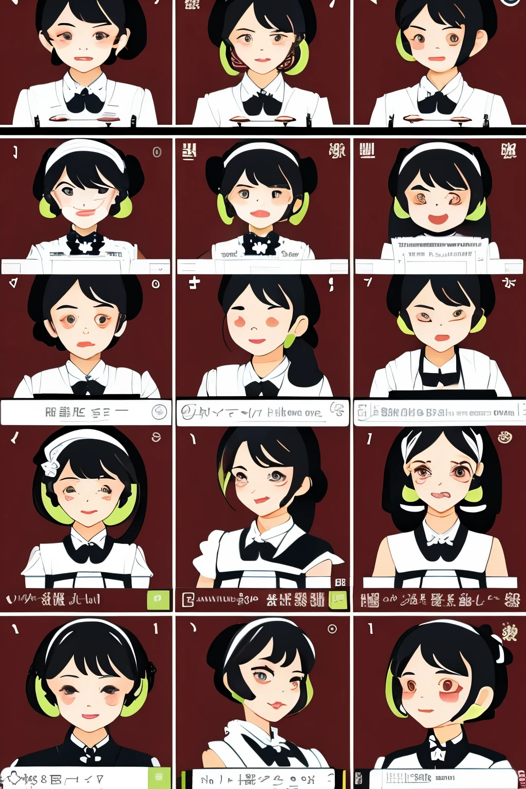line stamps, 9 divisions, maid, various poses and expressions