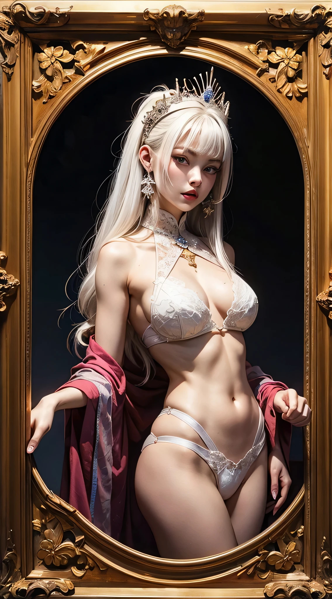 White nine-tailed dragon girl、(pure white hair)、((big hair))、double eyelid、perfect body shape、nice face、perfect skin、brown eyes、spirit princess、white period、