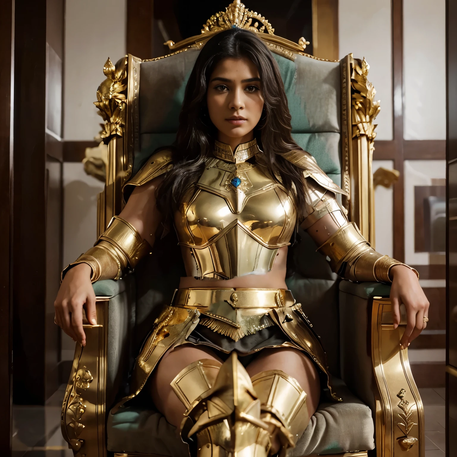 Big throne wering worrie golden armor 