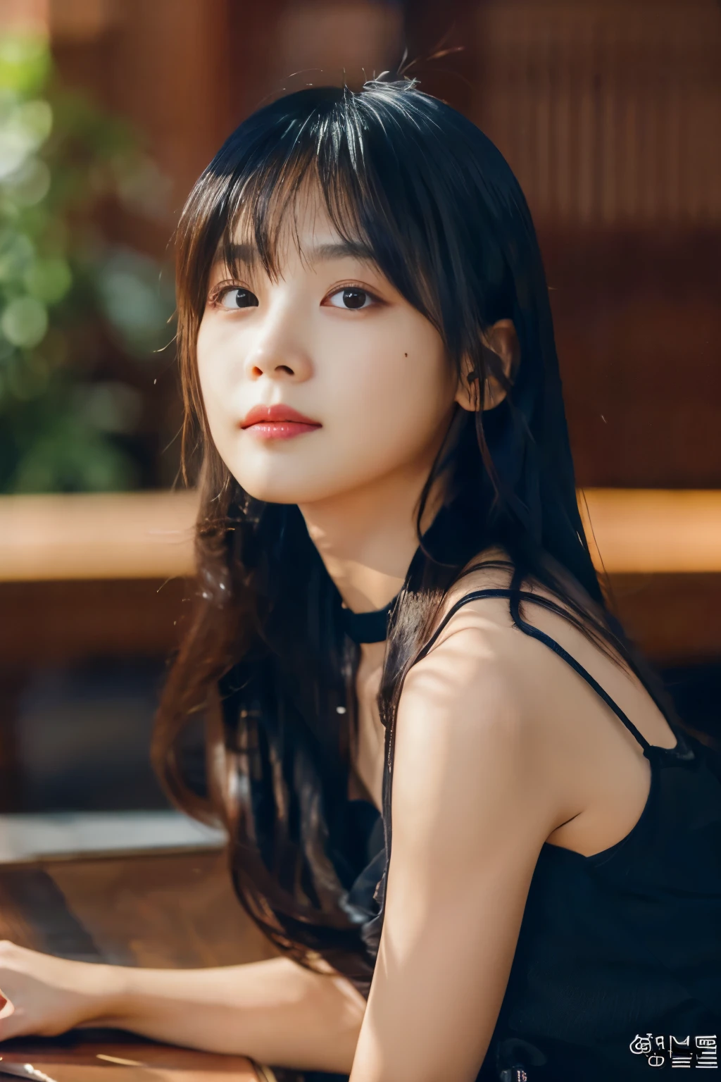 1 girl、20&#39;s、((beaver))、(((black hair, red dip dye hair)))、((bangs))、(photorealistic stick:1.2)、In 8K、(high quality shadow)、(attractive look)、Details Beautiful and delicate face、Beautiful details and delicate eyes、cute k-pop idol、(Korean Ulsan Face)、(Ulchan-6500-v1.1:0.6)、Pueros face_v1、(looking at the scenery)、glow eye、perfect body、((strong light))、(choker)、((brown eyes))、((beautiful fingers))、 shiny hair、Description Beautiful and delicate hair、(Glossy skin)、((black see-through dress))、corridor、 (evening)、background blur、movie lighting、bold sexy pose,Digital single-lens reflex camera,(8K quality,table top,highest quality,Ultra high resolution output image,),intricate details,(High-definition raw photos:1.3),(Image mode Ultra HD),squat