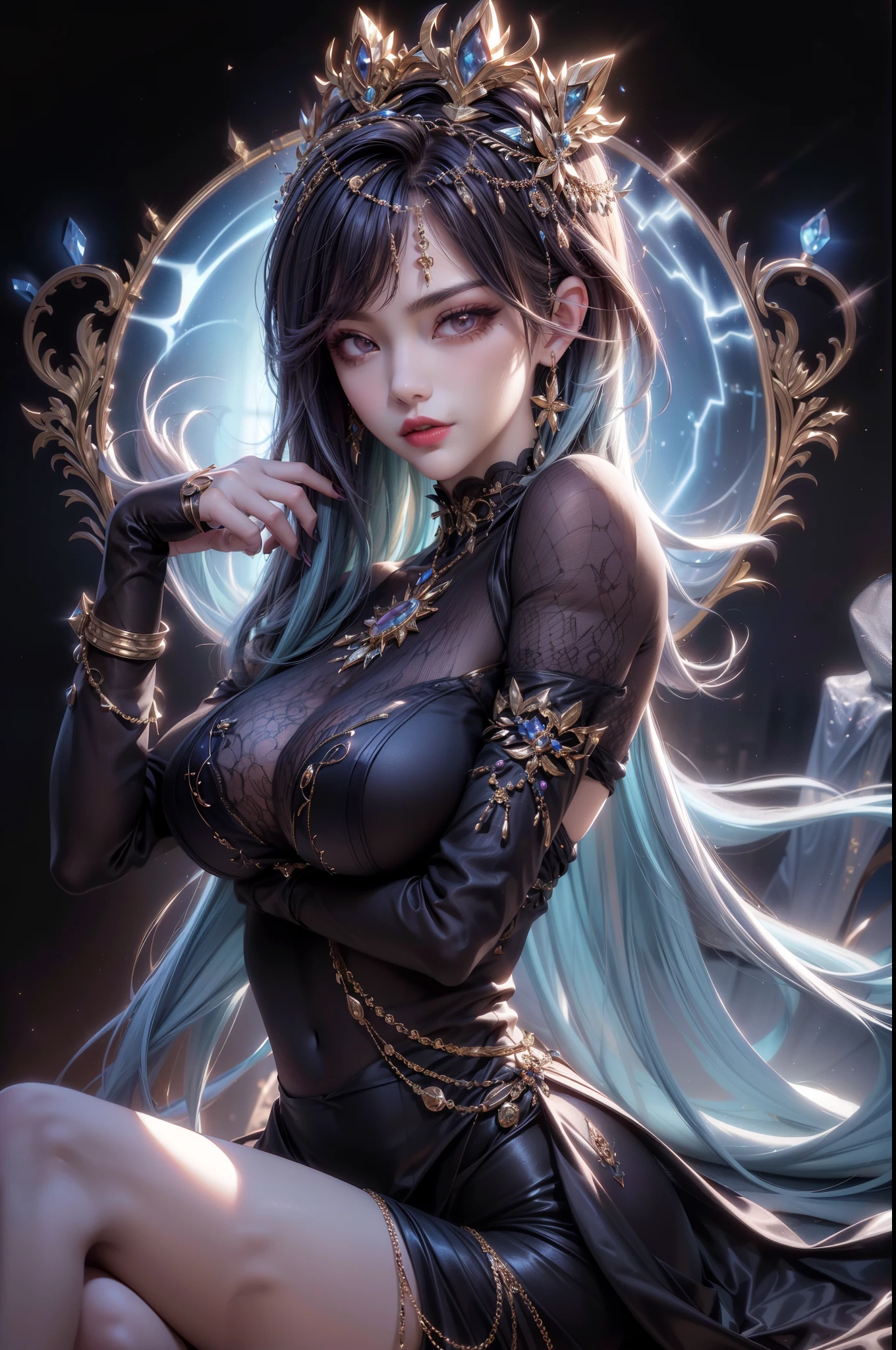 (best quality,highres:1.2), ultra-detailed, realistic:1.37, vibrant colors, soft lighting, oil painting, seductive eyes, enticing smile, flowing hair, sultry atmosphere, sensual curves, alluring gaze, captivating beauty, provocative clothing, glamorous jewelry, seductive body language, enchanting background, desire-inducing ambiance, exquisite details, flawless skin, mesmerizing allure, elegant and confident demeanor, intoxicating charisma, femme fatale, suggestive atmosphere, powerful and magnetic presence, evocative expression, enchanting and irresistible aura, sophisticated and alluring, seductive body language and pose, confident and sensual, seductress with an air of mystery, luscious lips, sensual and feminine, irresistible sensual elegance.