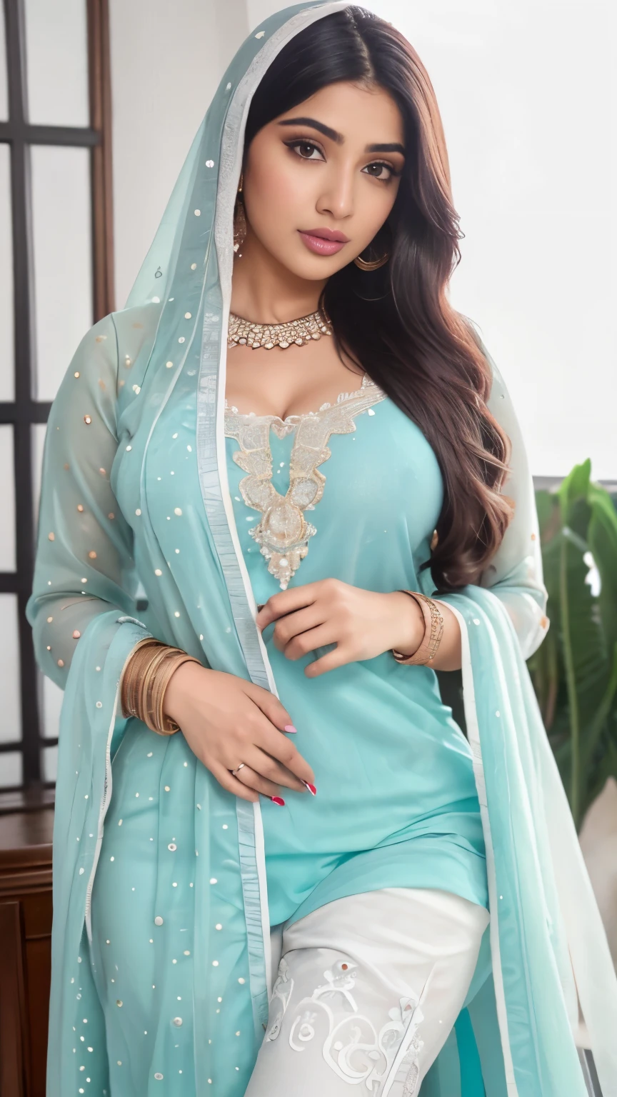 Pakistani hot ladki Yasmeen Khan 31 Sal Umra Badi Chhati Bade chuche Gajab Ka finger Khubsurat Rosto detalhado, belos olhos castanhos detalhados, beautiful detailed lips, long eyelashes, salwar kameez dupatta, snow falling from the sky, paisagem de inverno, ambiente aconchegante, warm lighting, flocos de neve macios, serene expression, delicate features, retrato realista,