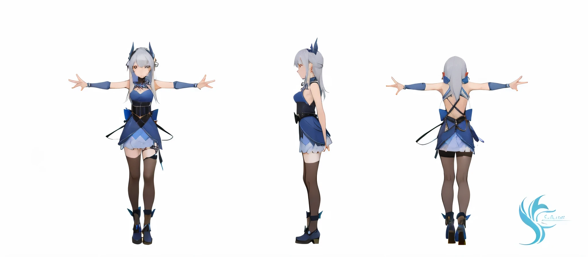 1 girl,silver hair,blue dress