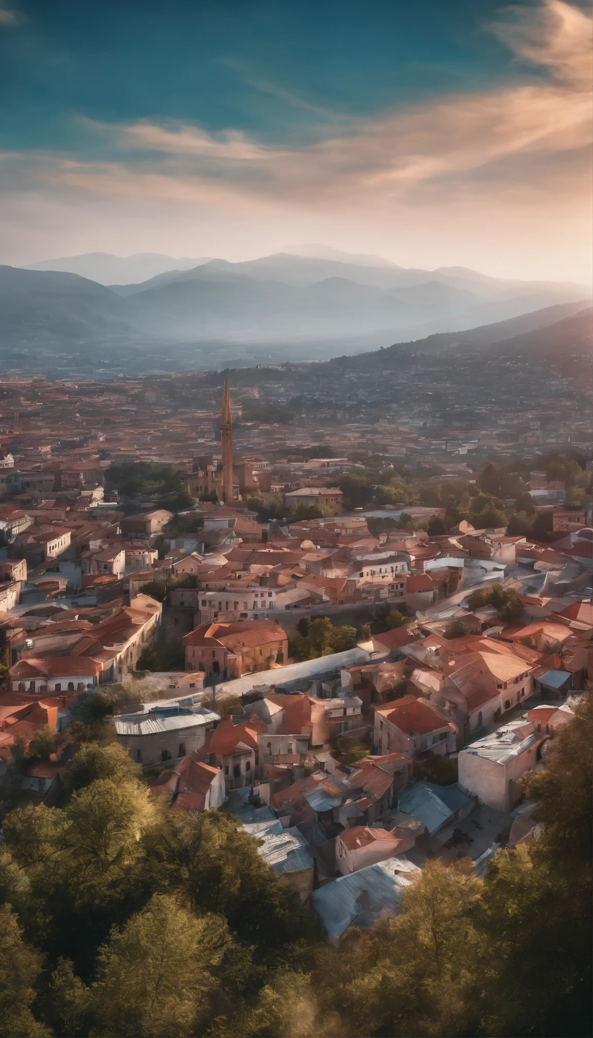 ink style,ink,Smudge,urban, modern city,view from above, city from above, 8K,super-fine, You can see the whole town, The terrain is clear,Colorful and vibrant, Public facilities included.