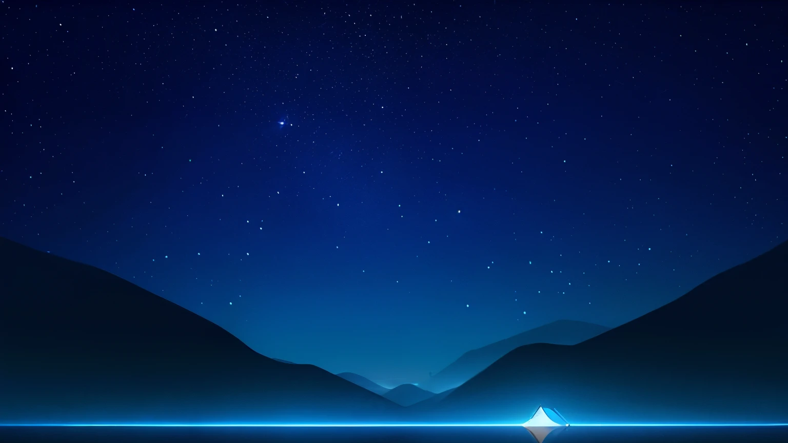 /Create a night sky composed of a vast matrix of light points,Stars are brilliant,The moon is empty,distant mountains,tent,Leave a large area blank,high depth,profound,Romantic aesthetics,Warmth,Xin Haicheng
