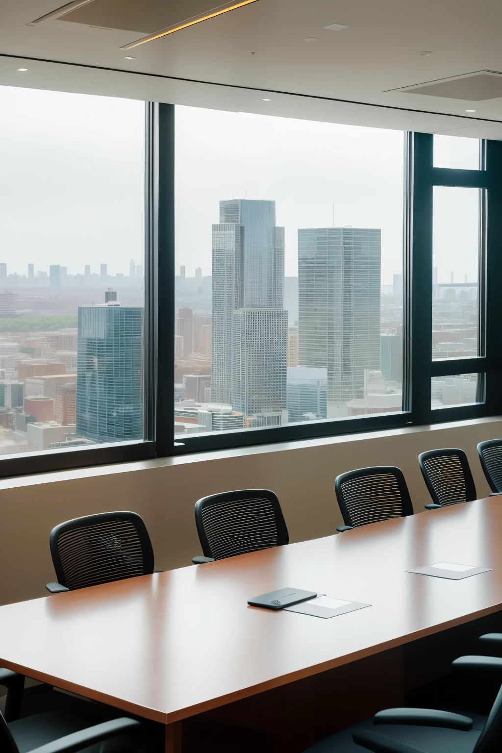 In the heart of the bustling city, there lies a modern and sleek meeting room in an office building. Equipped with twelve ergonomic chairs, the room comfortably accommodates a group of professionals. Through the large windows, the city view unfolds before your eyes, presenting a breathtaking tableau of urban life. The high resolution of the windows reflects every minute detail, from the towering skyscrapers to the moving vehicles below.
The unique decor of the room adds an air of sophistication and distinction. With its stylish furniture, contemporary artwork adorning the walls, and carefully selected accessories, the meeting room exudes an aura of professionalism and creativity. The natural light that flows in