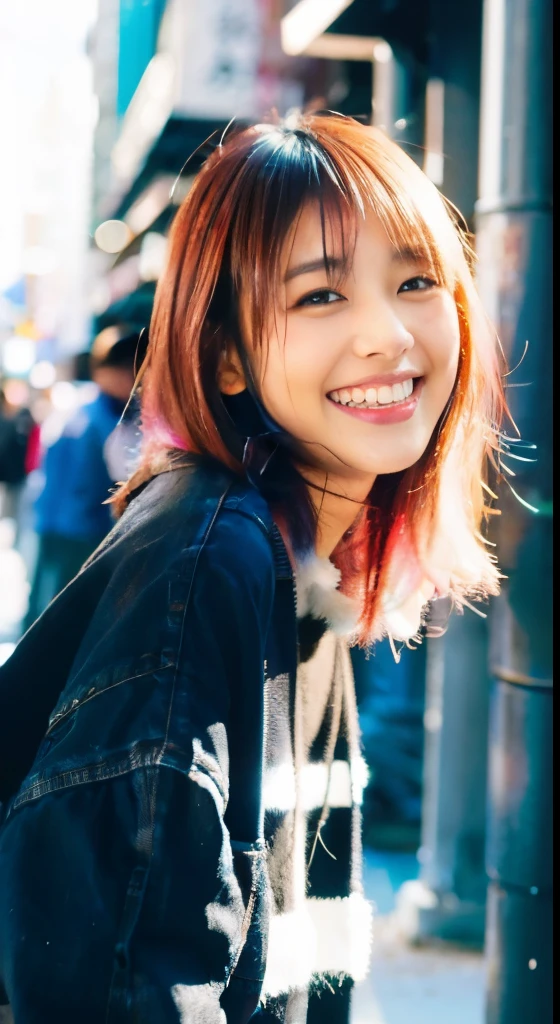 beautiful woman, japanese actress, look at us and smile, Upper body, 信じられないほど詳細なface, 信じられないほど詳細なbeautiful目, ,(beautiful),(Feminine characteristics), (18-year-old:1.4), alone, 1 female, (attractive punk girl), blue eyes,face、(laughter:1.5),(facing the front:1.2),(dark clothes), (band t-shirt), (ripped jeans), faceに焦点を当てる, pink hairのミディアムヘア, (pink hair), ear hair, , single blade, (single blade), (side blade) ,table top, high quality, 最high quality, very detailed, Extremely detailed, 4k, bold sexy pose,Digital single-lens reflex camera,(8K quality,table top,最high quality,Ultra high resolution output image,),intricate details,(High-definition raw photos:1.3),(Image mode Ultra HD),squat
