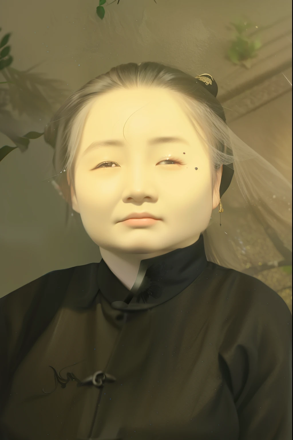an old photo of a woman with a black shirt and a black jacket, jiyun chae, photo of a woman, zhang daqian, song nan li, grandmother, Qiu Fang, Grainy photo of an ugly woman, asian woman, Inspired by Liu Jue, Guo Zhiying, chinese woman, inspired by Jiao Bingzhen, old photos