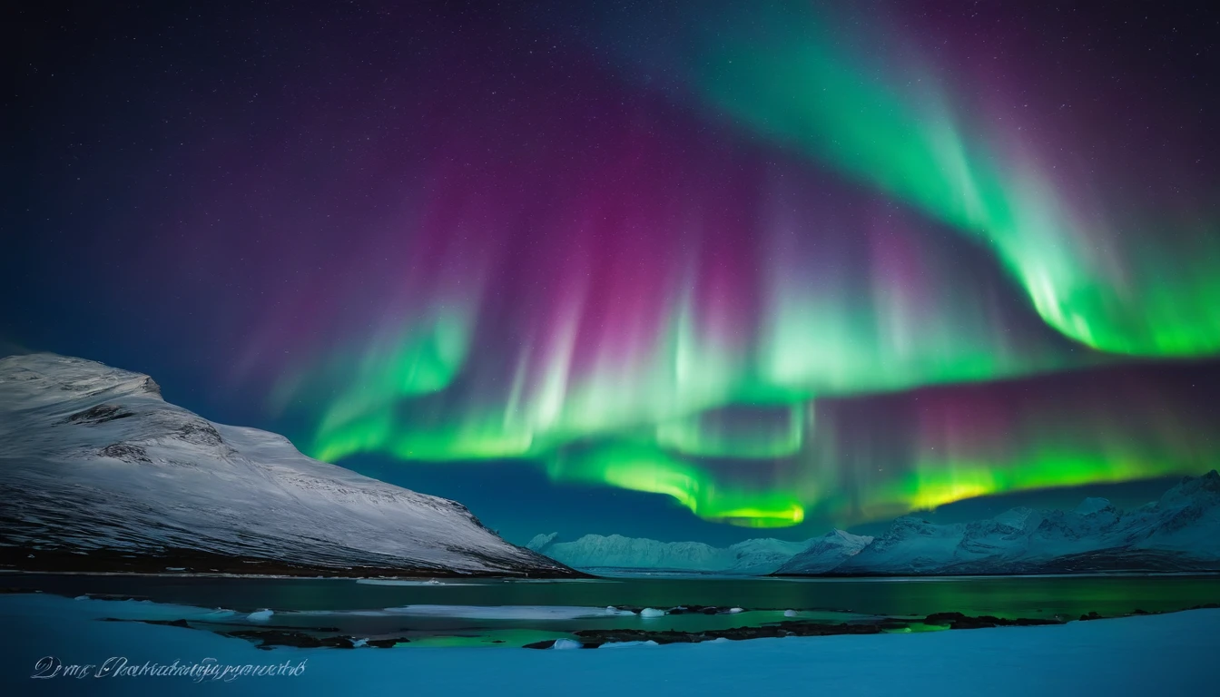 Breathtaking views of the Northern Lights shining above the snow-covered Antarctic landscape