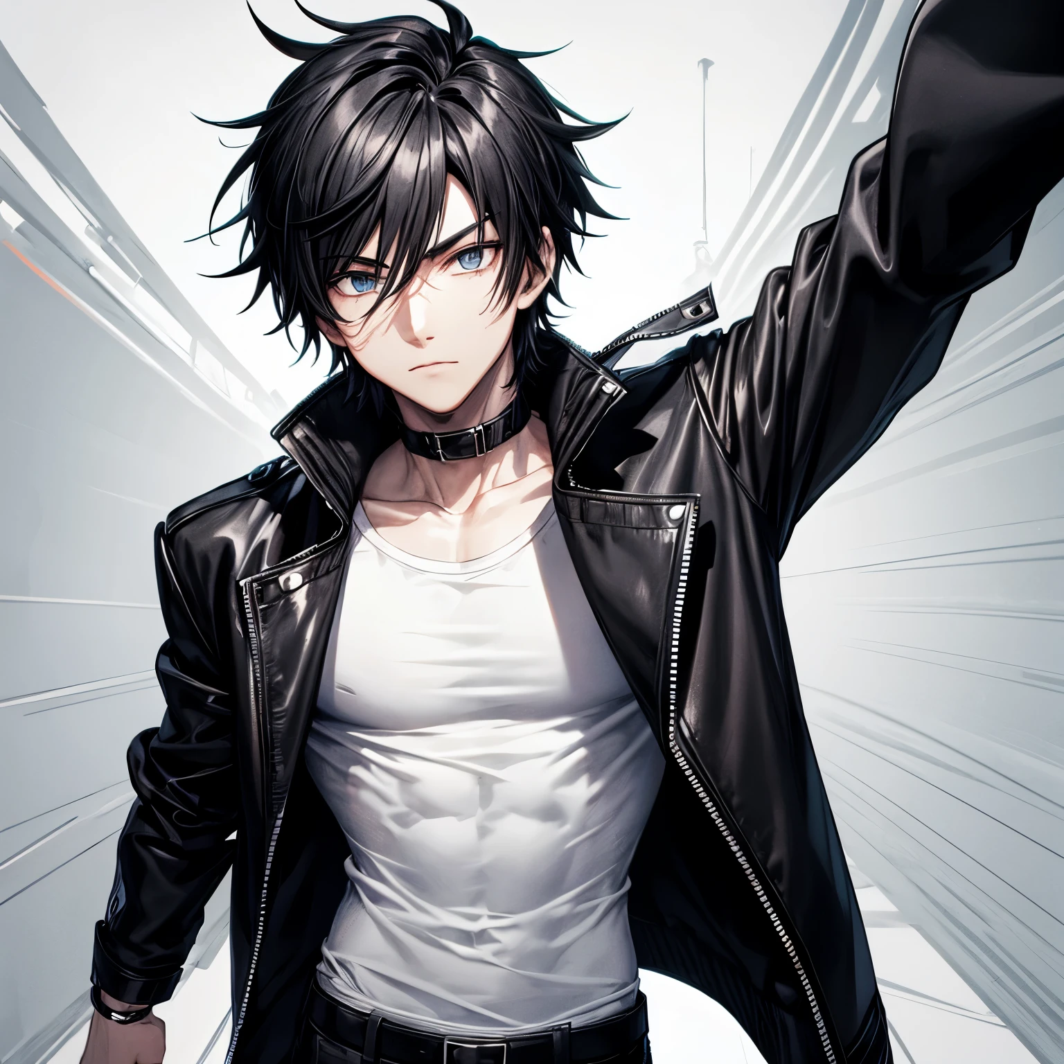 Monochrome,male,cool,anime,wear black jacket