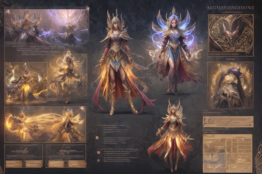 Image: ancient character design sheet, character design sheet, detailed character description, diffrent point of view, detailed anatomy

Descriptive keywordajestic, serene, ethereal

Photographic style: Fantasy landscape with mystical lighting and vibrant colors

Tone: Enchanting and mysterious

Object: ancient character design sheet

Action: emanating a glowing aura that lights up the surroundings.