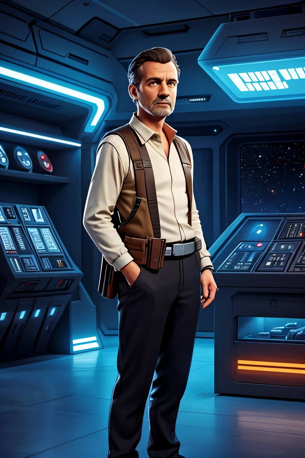 Star wars, sci-fi, futuristic, (((empty background))), shopkeeper, business man, 45-years-old