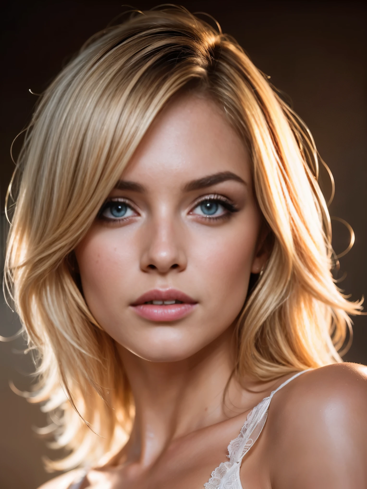 (high quality,ultra detailed,detailed):(HDR,UHD,studio lighting),(beautiful detailed eyes,beautiful detailed lips,long eyelashes),(beautiful face,professional),blonde hair,sexy pose,lingerie,sculpted body,glamorous look,(fierce,confident,alluring) expression,perfect complexion,fit physique,stylish,men magazine model
(portraits,art photography)
(vibrant colors,warm tones)
(diffused light,backlighting)
