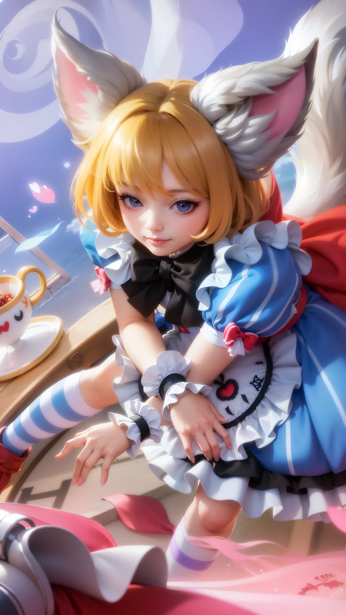 masterpiece, ((perfect eyes)) best quality, (semirealism:1.9), beautiful lighting, (extremely detailed CG unity 4k fhd wallpaper), High Detail, Sharp focus, dramatic outdoors, brown hair, light purpel eyes, anime - style image of a girl dressed as a cat with a cat ears, splash art anime , anime cat girl in a maid costume, anime style 4 k, anime girl in a maid costume, anime art wallpaper 8 k, very beautiful anime cat girl, alice x. zhang, detailed digital anime art, cute anime waifu in a nice dress.