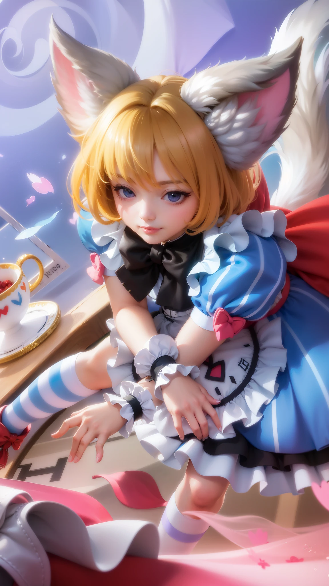 masterpiece, ((perfect eyes)) best quality, (semirealism:1.9), beautiful lighting, (extremely detailed CG unity 4k fhd wallpaper), High Detail, Sharp focus, dramatic outdoors, brown hair, light purpel eyes, anime - style image of a girl dressed as a cat with a cat ears, splash art anime , anime cat girl in a maid costume, anime style 4 k, anime girl in a maid costume, anime art wallpaper 8 k, very beautiful anime cat girl, alice x. zhang, detailed digital anime art, cute anime waifu in a nice dress.