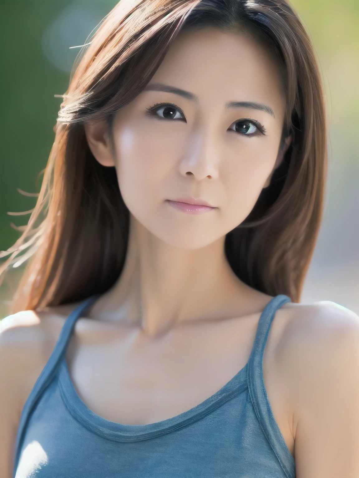 a skinny Japanese lady, 35 years old, (realistic), (hyperrealism), (photorealistic), (8K resolusion), depth of field, (upper-body:1.2), super detailed face, detailed eyes, cute face, various face expression, various hair style, (small breasts:0.6), (very thin waist:0.7), casual outfit