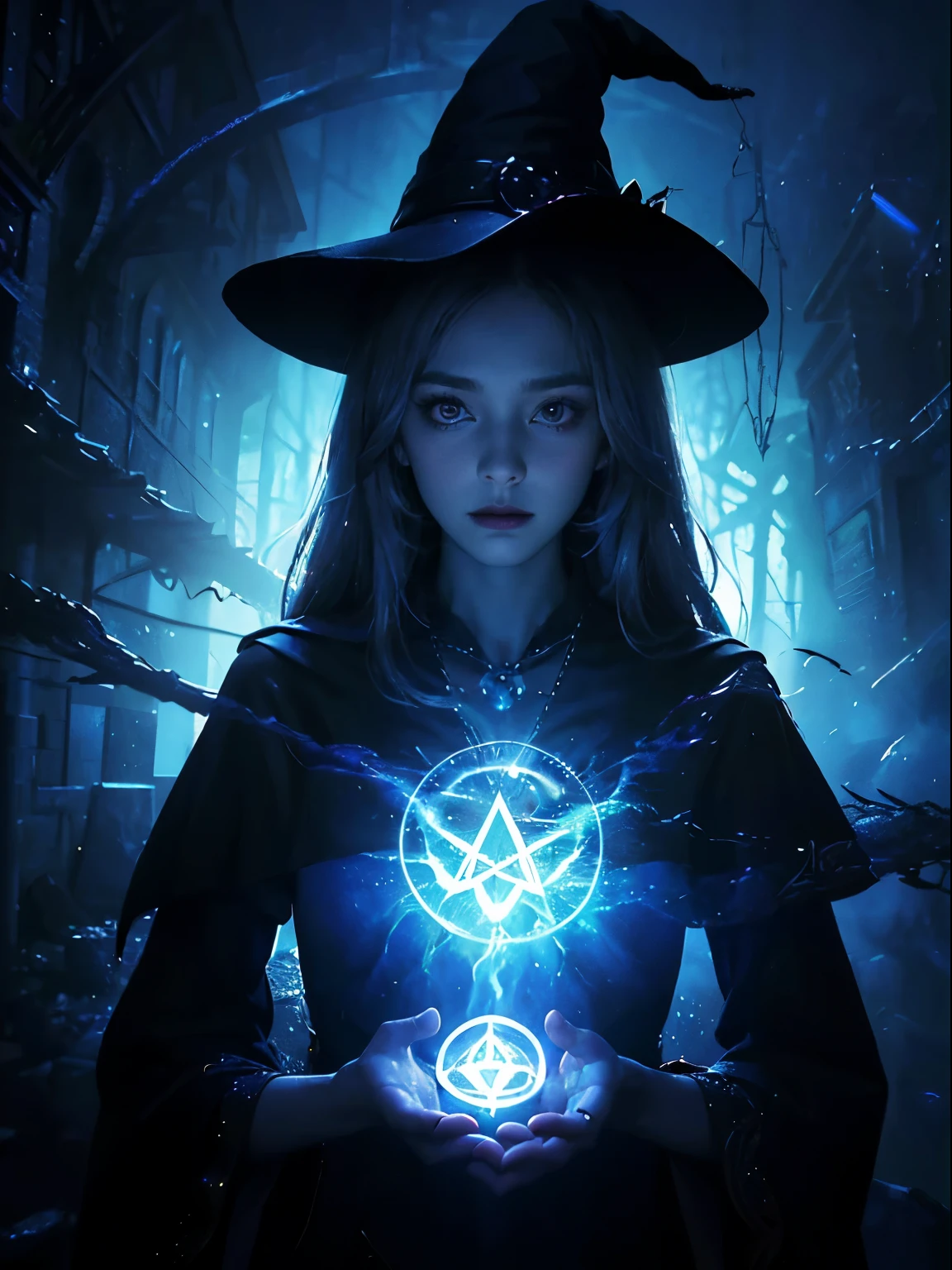 1girl, (witchcore, witchcraft, pagan, mystical, nature, occult) , magician, spell magic, magic circle, ((magic in hand)),(masterpiece, best quality:1.4),(absurdres, highres, ultra detailed:1.2),(using dark magic:1.4), imaginative overlays, artistic fusion,fantastical scenes, evocative narratives, striking visuals, upper body ，(((best quality))),(((ultra detailed))),(((masterpiece)))