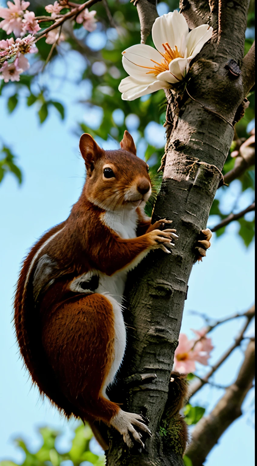 Wood, Animals, Flowers, Tree, Branch, Squirrel