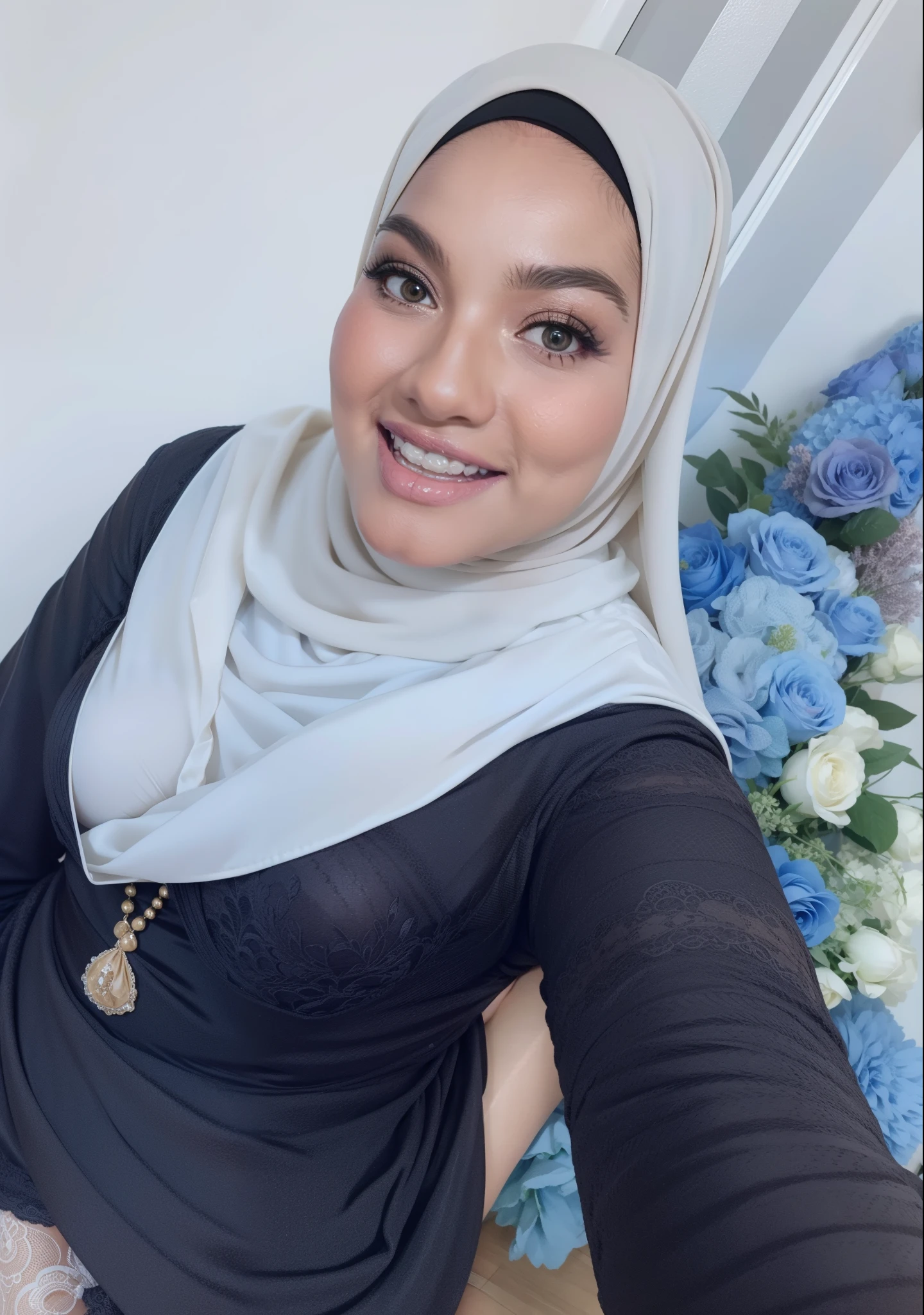 ((HIJAB)), ((YELLOW LINGERIE)), ((SHORT HIJAB)), Portrait photo of a matured chubby malay girl, curvy, (laughing:1.2), hijab,malaysian, posing, look at a camera, nerd, wear white shirt and short pleated skirt, full body, room background, big breast,nighttime, backlit, epic realistic, hyper detailed, detailed skin texture, mole below eye, natural skin texture, mole in body, insane details, intricate details, accent lighting, soft volumetric light, bokeh, (dramatic light:1.2), (neutral colors:1.3), cross process, living room background, ((detailed realistic face and eyes)), good lighting, 8K resolution, Legs Wide Open, spread Legs, lying on bed, Liquid from the Crotch, Blushing, fat,