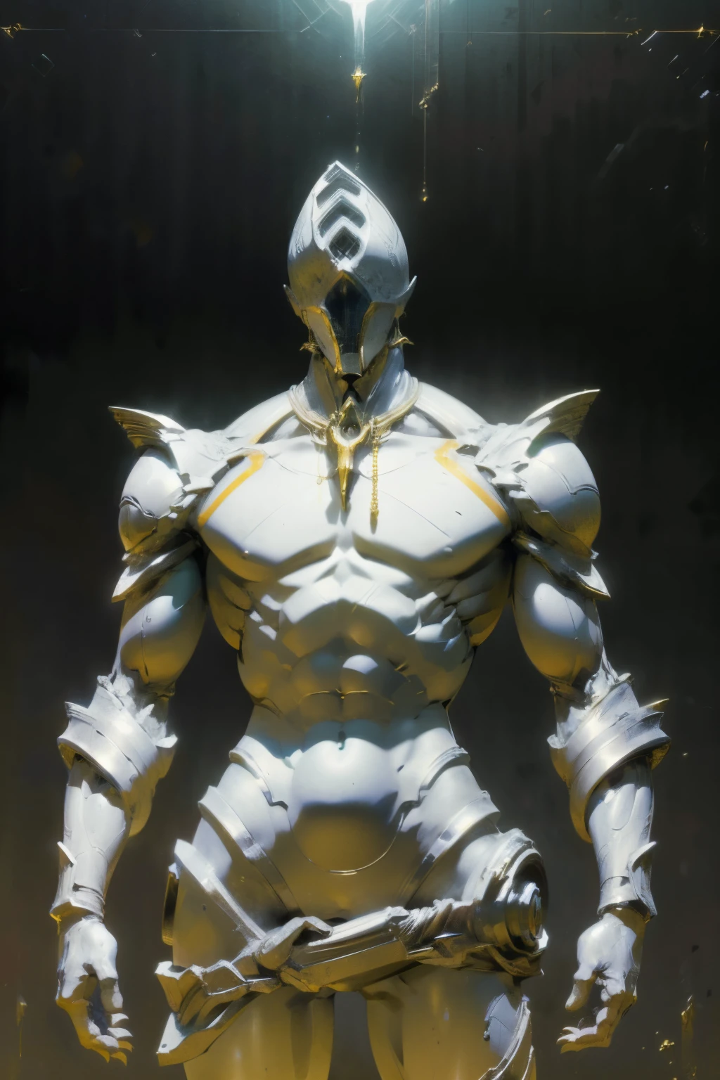 masterpiece:1.2, best quality ultra detailed, absurdres, (cowboy_shot), plain white warframe, male anatomy, no_humans, divine pose, divine, in the style of Kentaro Miura, SCI-FI, fantasy, accurate anatomy, big muscular,