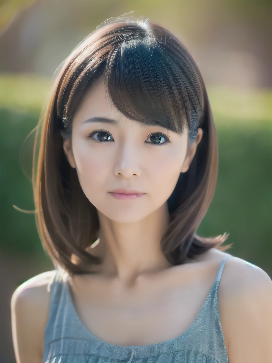 a Japanese lady, 35 years old, (realistic), (hyperrealism), (photorealistic), (8K resolusion), depth of field, (upper-body:1.2), super detailed face, detailed eyes, cute face, various face expression, various hair style, (small breasts:0.6), (very thin waist:0.7), casual outfit