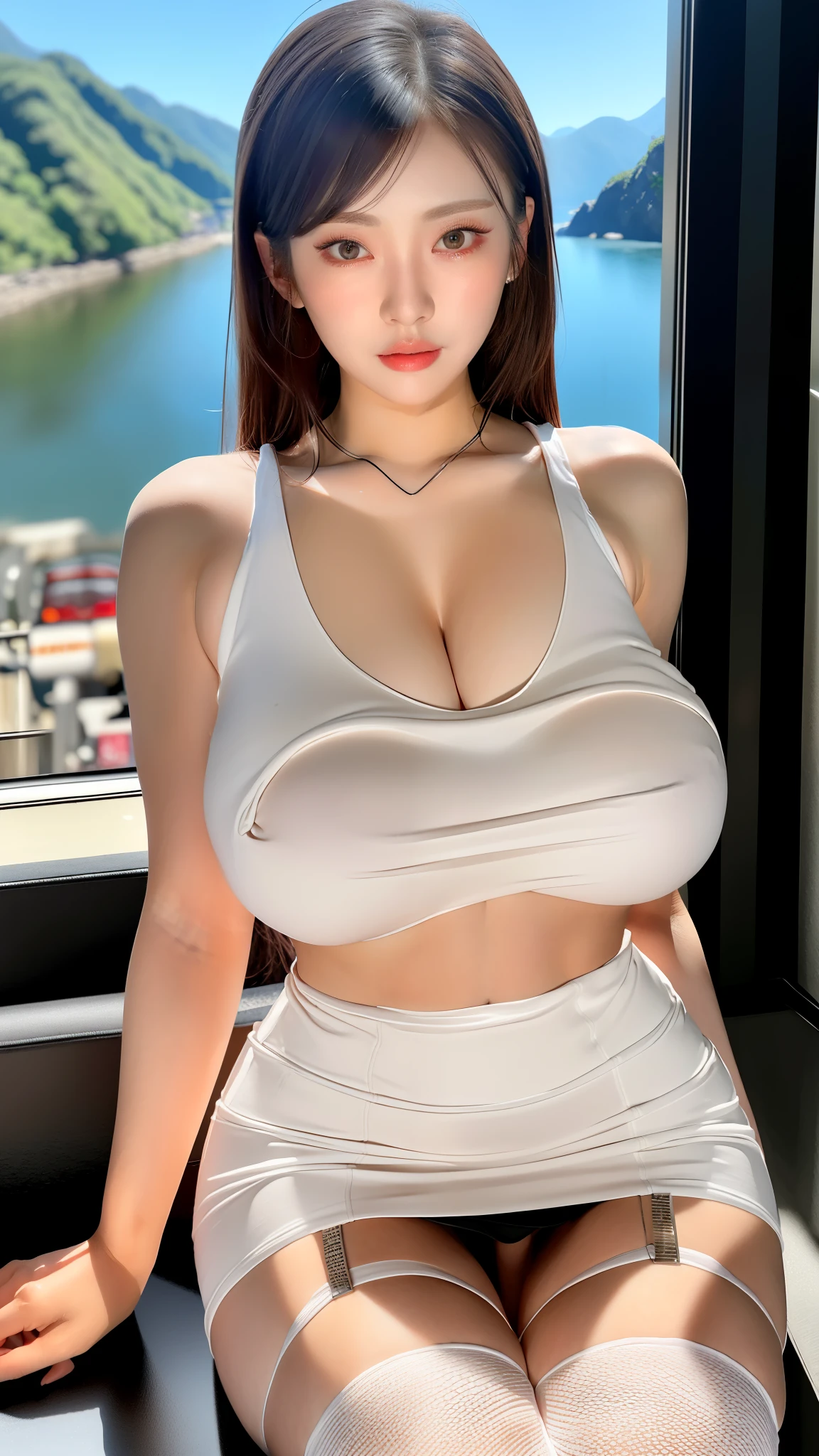 (masterpiece:1.3), (High resolution:1.1), Detailed beautiful face, Detailed beautiful, (huge breasts, gigantic breasts:1.4   araffed woman in a white top and black skirt sitting on a ledge, japanese goddess, sfw huge breasts, giant stunning goddess shot, with a large breasts, thicc, photorealistic perfect body, buxom chested, beautiful asian girl, gorgeous chinese model, with large breasts, busty, oppai, perfect body, big breasts, big breasts!, korean girl, Korean sexy 