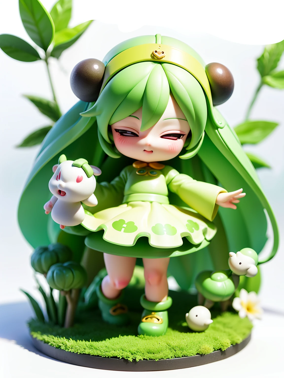 (Wearing lotus flowers),(Sit in a lotus leaf),pink hair,Lovely 3D rendering,cute detailed digital art,adorable digital art,Cute cartoon character,cute digital painting,Cutes!C4D,cute character,Vogue Japan 3D,(white backdrop),Ultra detailded,Thanks to Zhiding,3D model of a Japanese mascot,Nendoroid 3D,cute forest creature