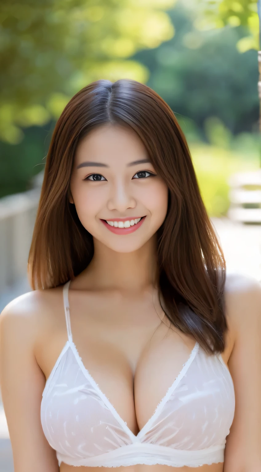 Japanese ),((beautiful girl)),cleavage,An expression that imagines something pleasant:1.2,(perfect body beauty:1.2),((perfect body)),(shy smile),beautiful teeth,