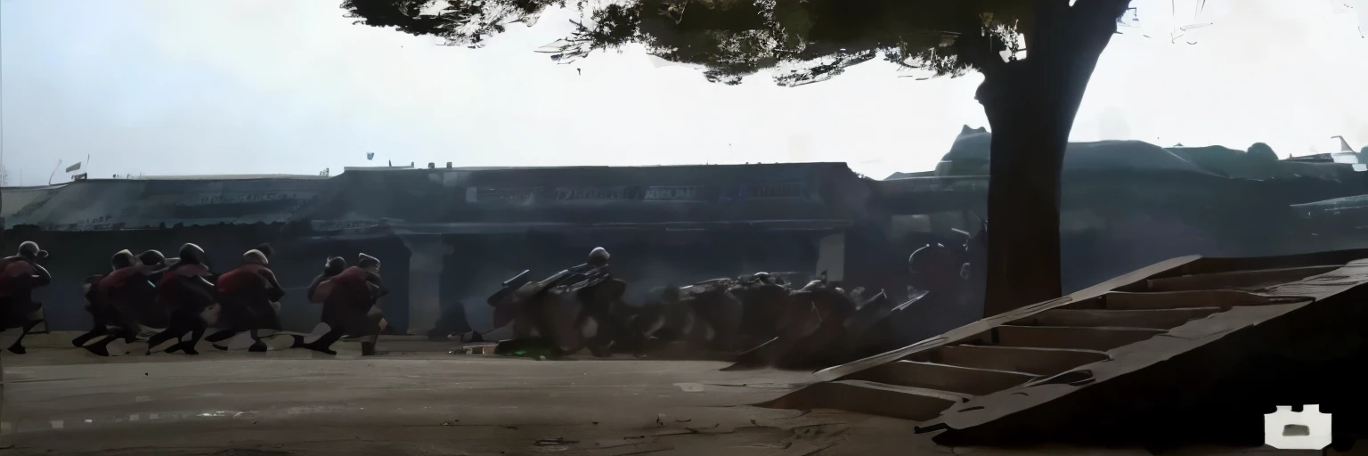 Soldiers march in front of the building, Highlight scenes from the movie, opening scene, Visually stunning scene, Soldiers charge to the enemy, action scene from the film, 1983 movie screenshots, Real life scenes, Invading army background, 1 9 8 6 screenshots, fight scene, war scene