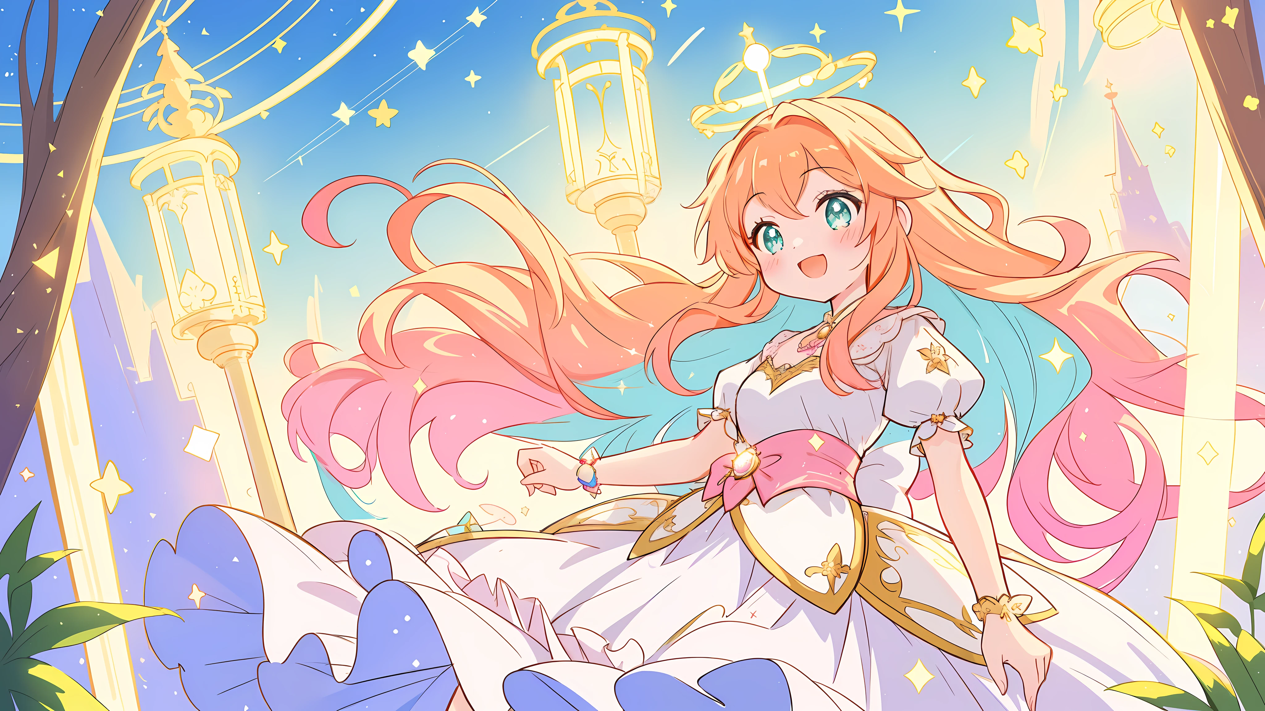 beautiful girl, Fluffy tiered princess ball gown, Vibrant pastel colors, (colorful), magic lights, flowing golden hair, inspired Glenn Keane, inspired author：Louis van Baarle, disney art style, author：Louis van Baarle, A dazzling halo surrounds her, Glenn Keane, just a joke, Night light! number, 美丽的number插图, fantasy曲背景, whimsical, magic, fantasy, pretty face, ((masterpiece, best quality)), intricate details, Very detailed, sharp focus, 8k resolution, sparkling and delicate eyes