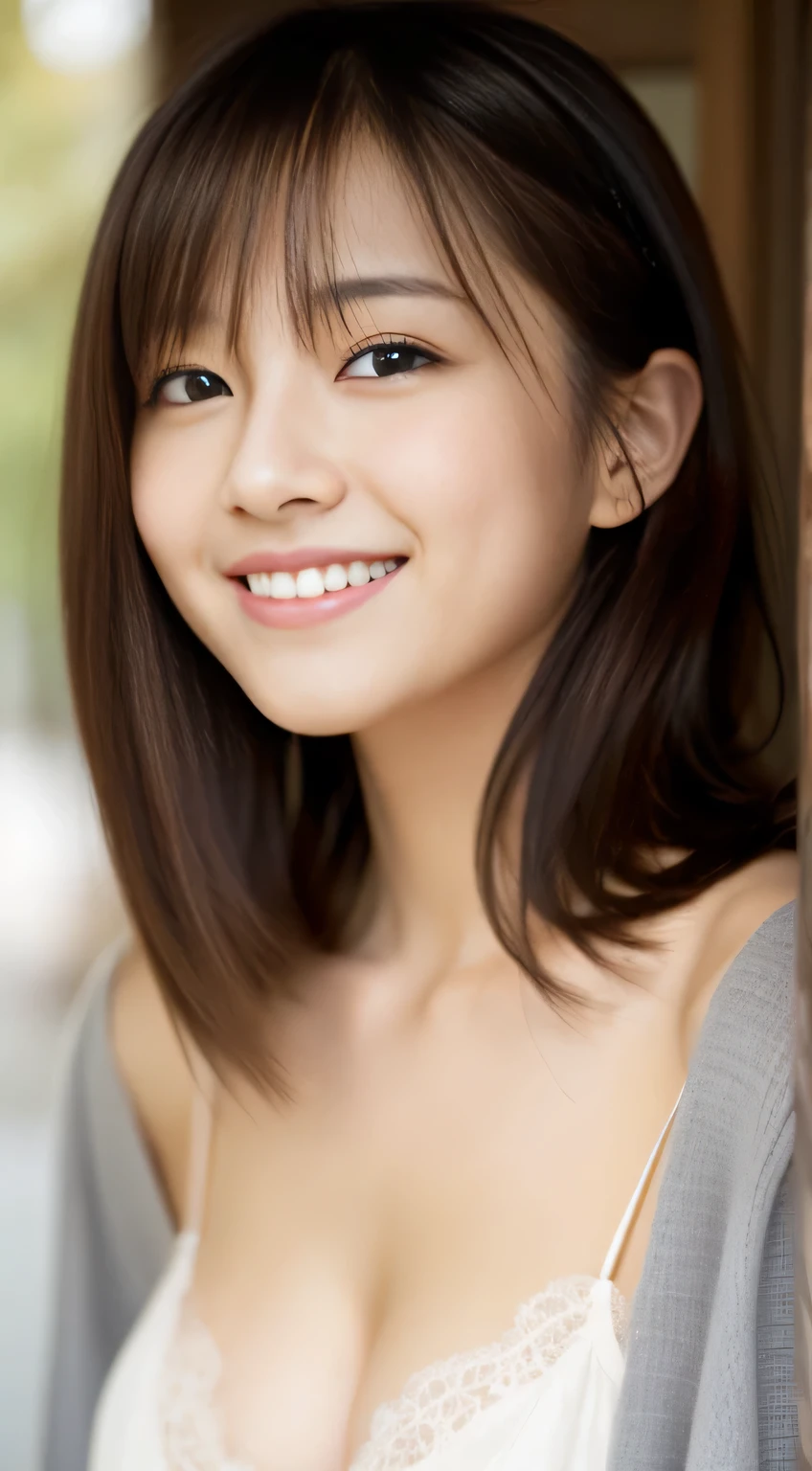 Japanese ),((beautiful girl)),cleavage,An expression that imagines something pleasant:1.2,(perfect body beauty:1.2),((perfect body)),(shy smile),beautiful teeth,