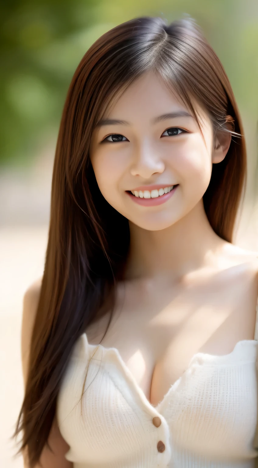 Japanese ),((beautiful girl)),cleavage,An expression that imagines something pleasant:1.2,(perfect body beauty:1.2),((perfect body)),(shy smile),beautiful teeth,