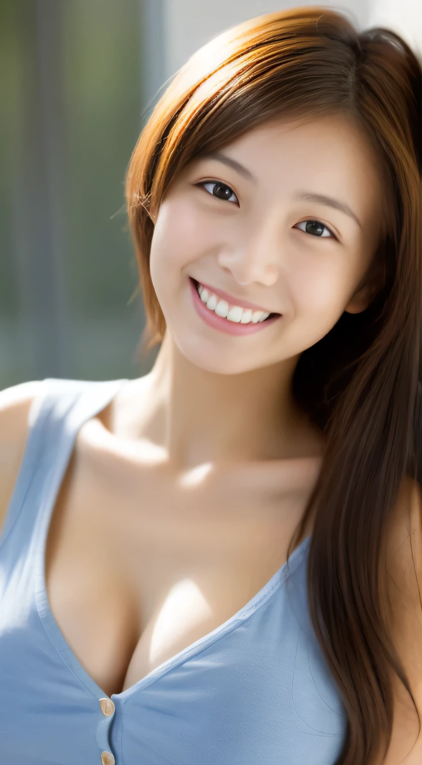 Japanese ),((beautiful girl)),cleavage,An expression that imagines something pleasant:1.2,(perfect body beauty:1.2),((perfect body)),(shy smile),beautiful teeth,