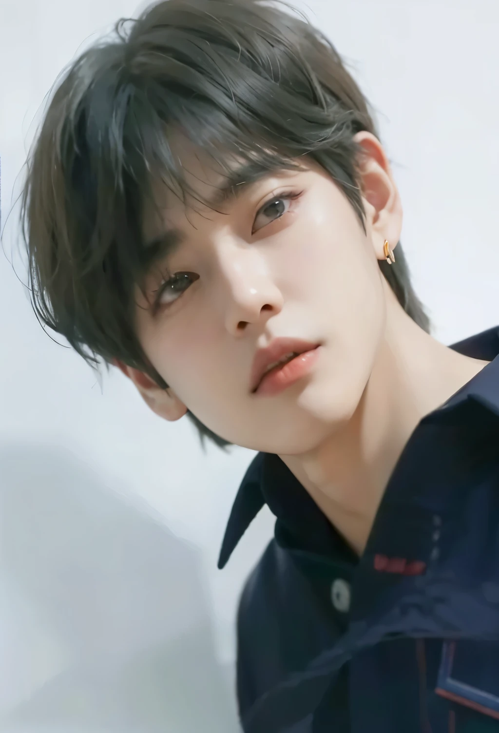 Un primer plano de una persona con una camisa y una corbata, kim doyoung, jinyoung shin, hyung tae, inspirado en jeonseok lee, yanjun chengt, Kpop idol portrait, artista coreano, kim taejin, hyung tae kim, hong junio hyung, shin jeongho, jungkook, seson yoon, pale korean adorable face, Kim Jung Gi