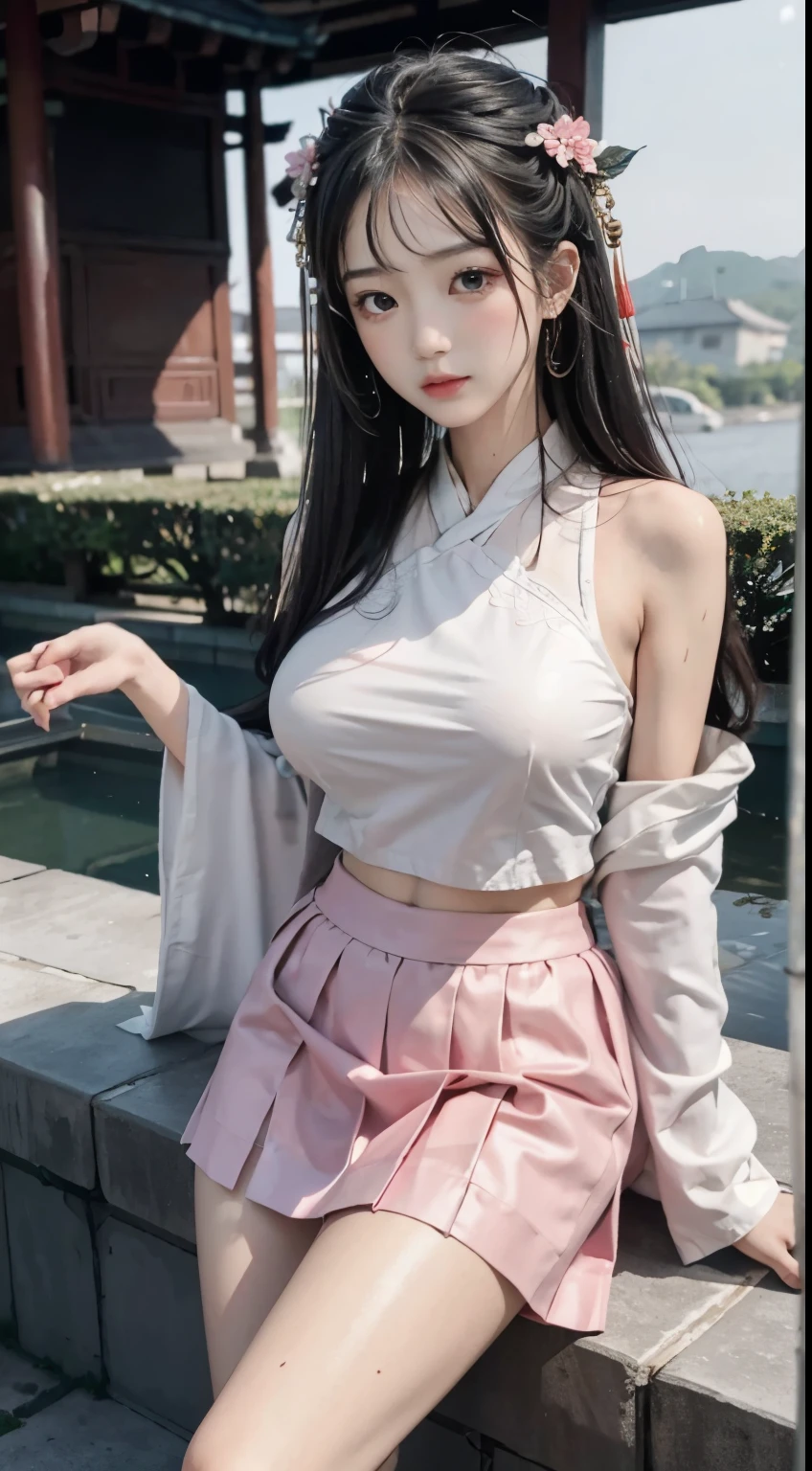 master piece:1 dog,best qualityer),真实感,(Real pictures,rich detail details,depth of fields),(1 girl called girl,独奏),putting makeup on,high detal,Perfect face shape,(:1个Giant Breast Girl.4 pcs),(dent in the skin),Thigh thick,Wide hips,Thin waist,highr,The corals,Redlip,red eyes,pony tails(Kizi,Shallow tulle,Tulle transparent),(sweat leggs:1girll.2 Maidens),(dampness),Raised sexy,Be red in the face,(shyexpression),Yellow petal clothes,Harnes,vests,Short miko skirt,shorter pants,Yoga pants for,Tight skirt,skin-tight short-pants,stocklings,fishnet stockings,pyjamas,pleatedskirt,Skirt,