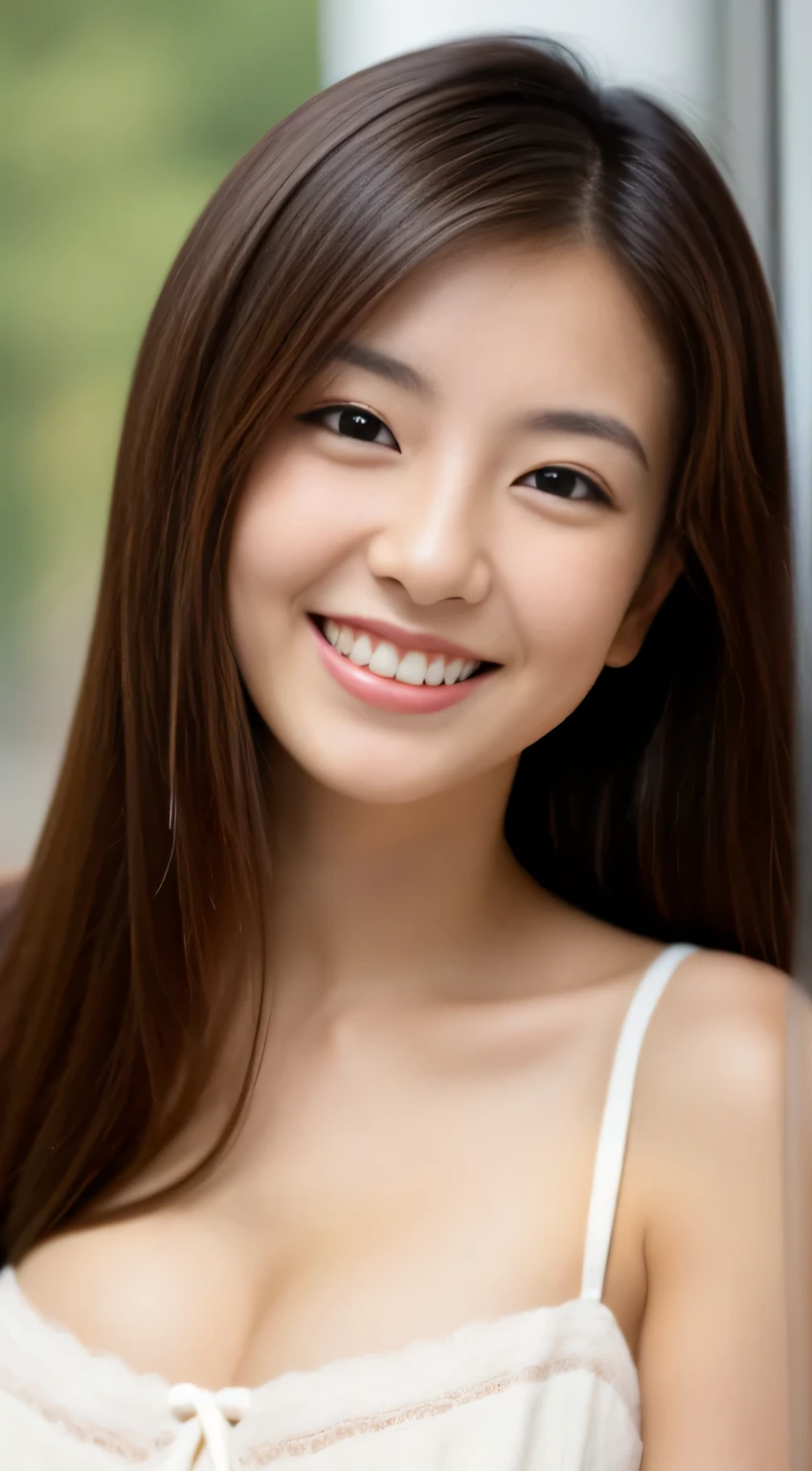 Japanese ),((beautiful girl)),cleavage,An expression that imagines something pleasant:1.2,(perfect body beauty:1.2),((perfect body)),(shy smile),beautiful teeth,