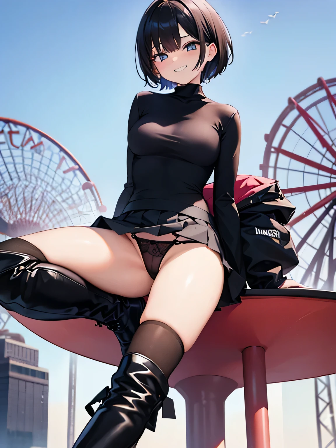 A provocative and grinning expression.。