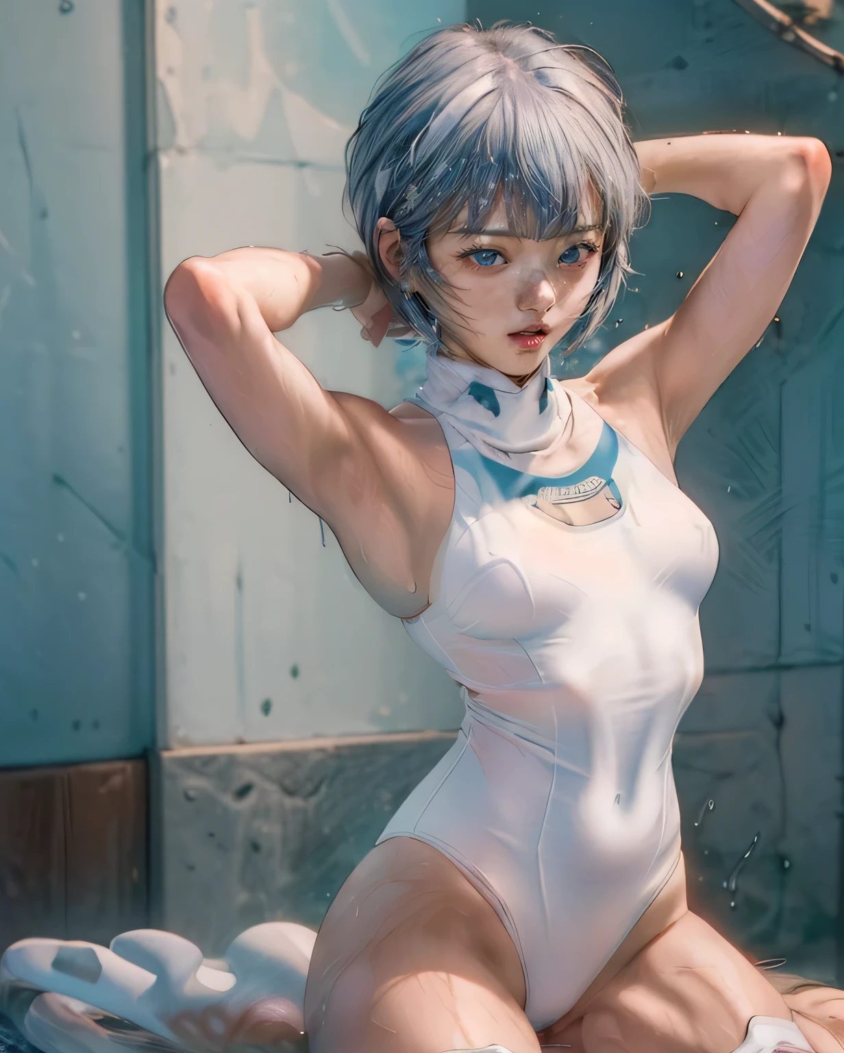 (綾波レイがCowgirlで性交する:1.9), ((realistic, highest quality, High resolution, real women pictures:1.2)), ((( high school girl wearing a white school swimsuit:1.7)), (white high neck school swimsuit:1.4), (slender body shape:1.9), Cowgirlで性交する, ((anatomically correct:1.2)), (She is wearing a white school swimsuit whose fabric is too thin..:1.2), (膣に陰茎を挿入してCowgirlポーズ:1.6), curved body, 大きく股を開いてCowgirl, (A high neck swimsuit that gets too wet and sticks to your skin), Light white one-piece swimsuit, Detailed depiction of the vagina, beautiful thighs, penis thrusts up vagina, nose too small, thin waist, 16 year oldgirl has sex with her clothes on, saddle, Cowgirl, tears, Girl Straddling Man, (normal limb:1.3), Too cute small face, sensitive nipples, The whole body is wet with sweat, (put your hands behind your head:1.5), Nostrils are not visible, realistic, lips slightly open, (anatomically correct:1.2), A man inserts his penis into a girl and shakes his hips, Ayanami Rei, (On campus:1.4), short-haired with bangs, 女が男とCowgirl性交する, small nipples
