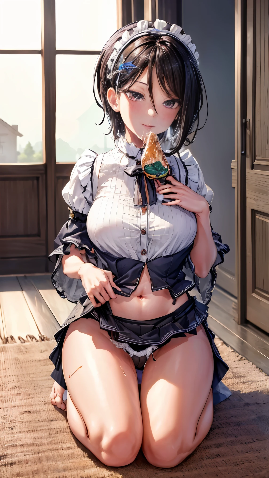 masterpiece, detailed face, ultra detailed, best quality, (illustration:1.2), 8k cg wallpaper, stunning art, (3+multiple maids), very cute face, blush, look at viewer with flattering eyes, perfect kneeling on floor in a row, harem, group picture, maid wear, zettai ryouiki, (all girls perfect lifted skirt completely by self:1.3), (no panties:1.5), (show thigh, lineup bare navel in a row:1.3), at inside of house entrance, background is inside of house, BREAK masterpiece, best quality, extremely detailed, (illustration:1.2), 8k cg wallpaper, stunning art, shiny eyes, various hair colors, full body,pussy juice、,(Bukkake:1.1), (Facial:1.6), ( on body:1.1), (cum on chest:1.1),