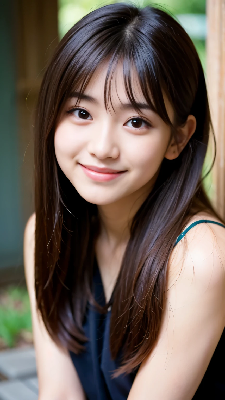 Best-quality, Masterpiece, Ultra-High-Resolution, (Photorealistic:1.4), Raw-Photo, 1girl, 15-years-old, the most famous Japanese idol, upturned ass, extremely cute face like the most popular Japanese idol, extremely beautiful big-black-eyes, extremely beautiful hair, extremely beautiful skins, extremely beautiful long-eyelashes, extremely beautiful lips, extremely beautiful short-body, innocent-smile, looking at viewer, dynamic-pose