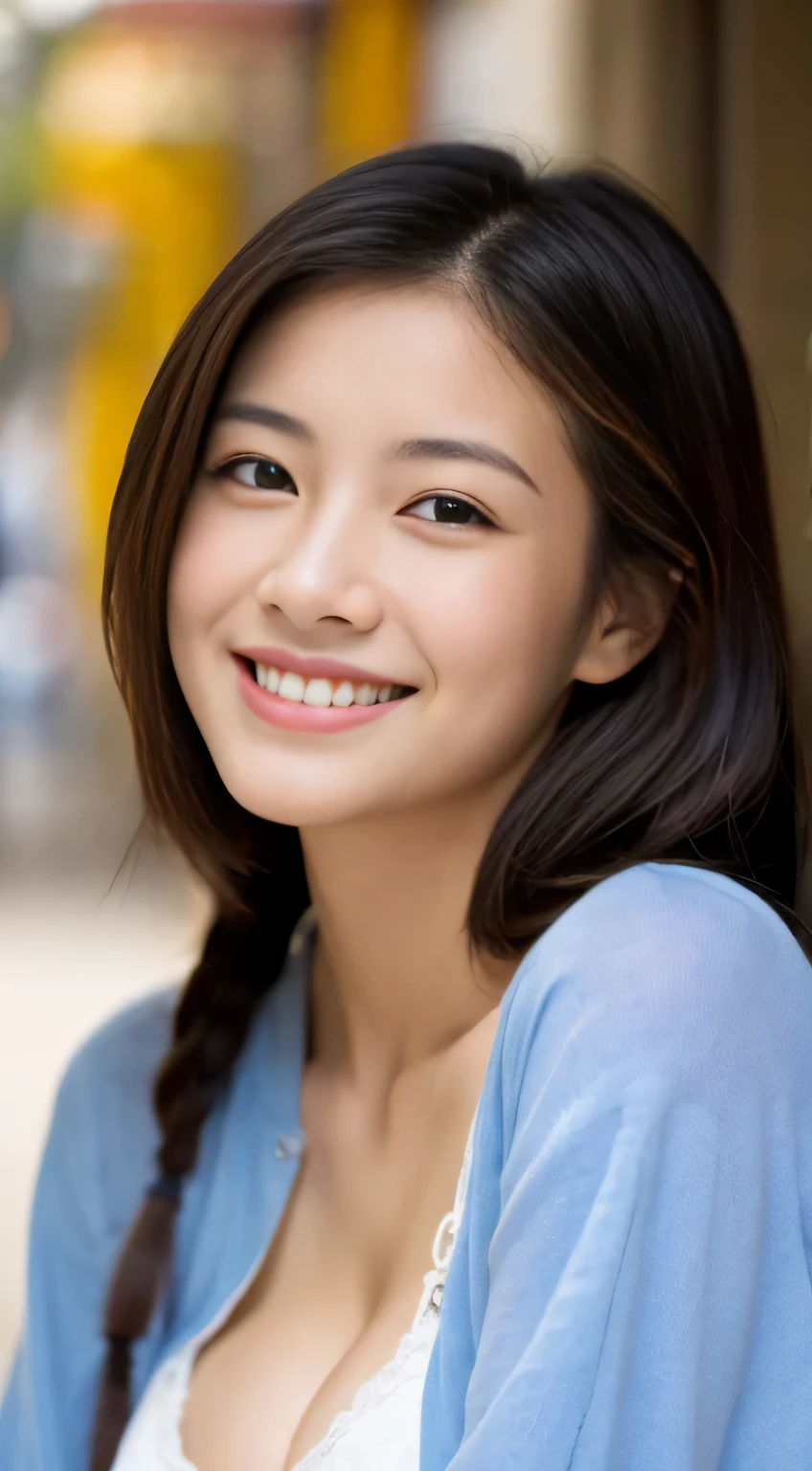 masterpiece,best quality,(Japanese ),((Beautiful girl)),cleavage,indoor,(perfect body beauty:1.2),(shy smile),beautiful teeth,