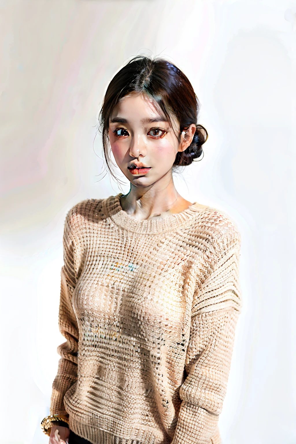 1girl,sweater,white background,