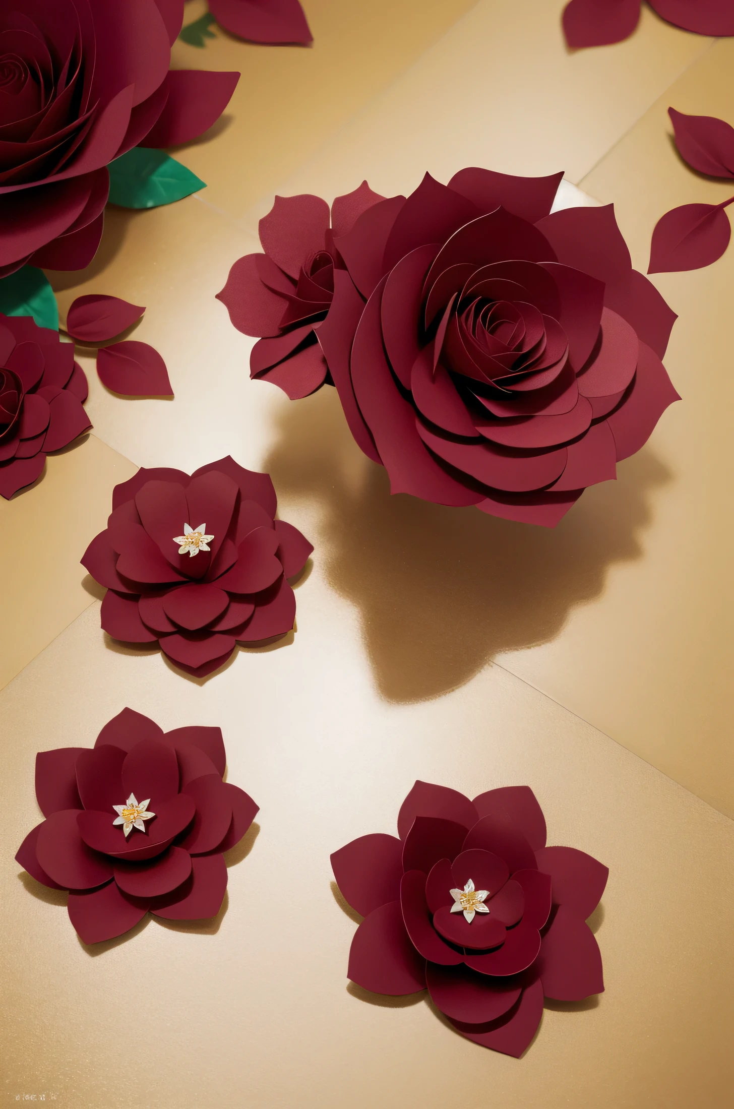 Various paper art flower background tiles，flower size differences，Detailed jewelry，9K，Claret