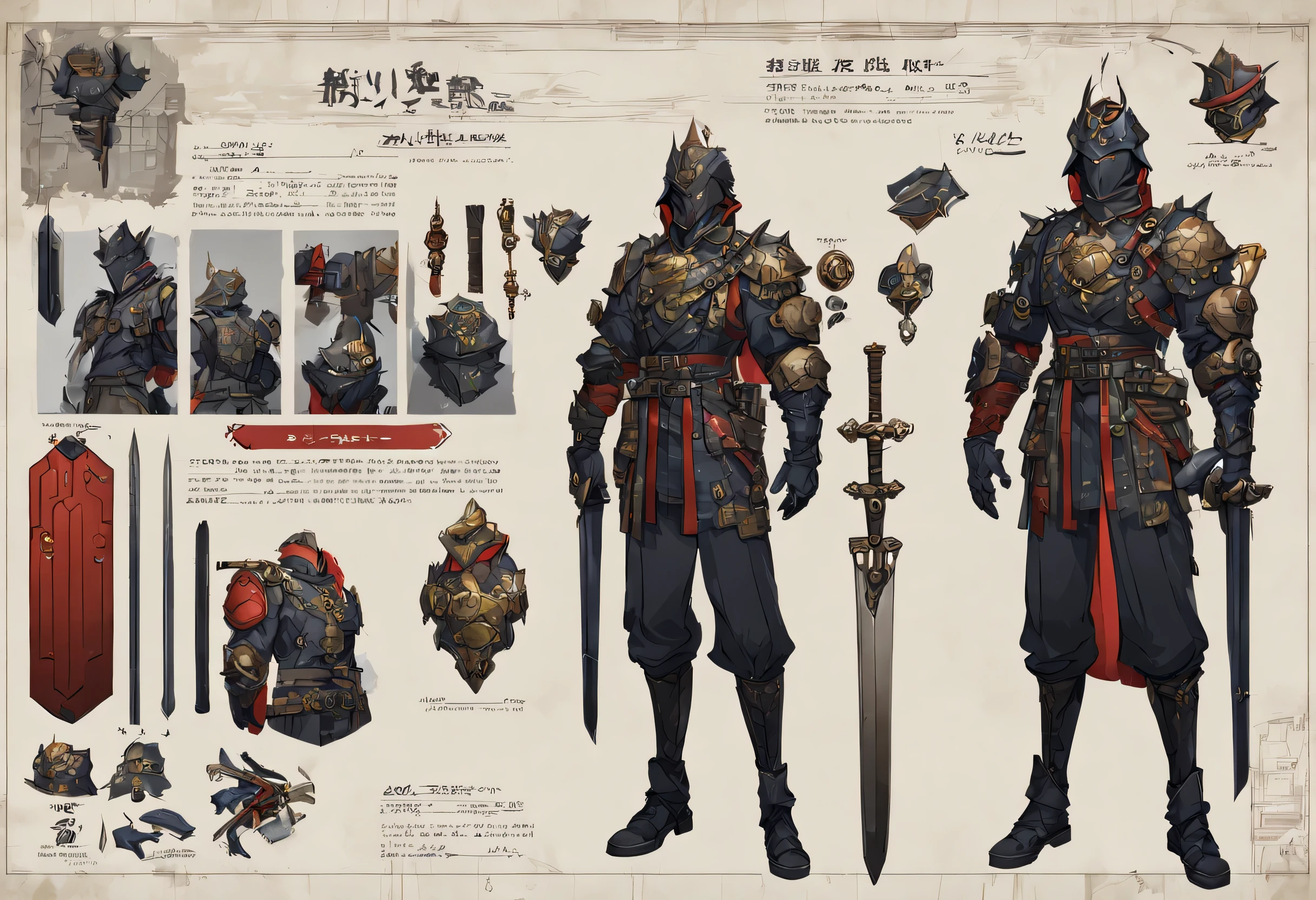 character design sheet，Beautiful armed swordsman，watt，Ultra-fine，Super accurate，super detailed
