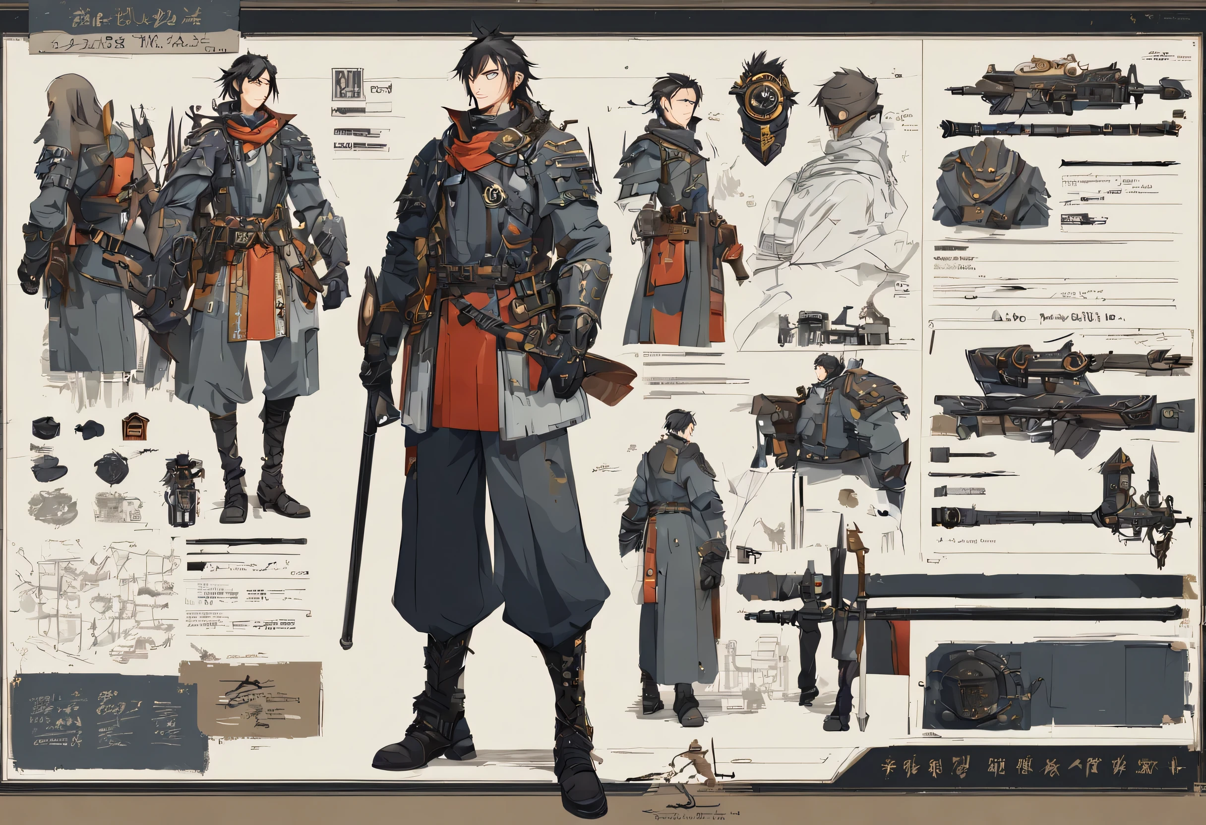 character design sheet，Beautiful armed swordsman，watt，Ultra-fine，Super accurate，super detailed