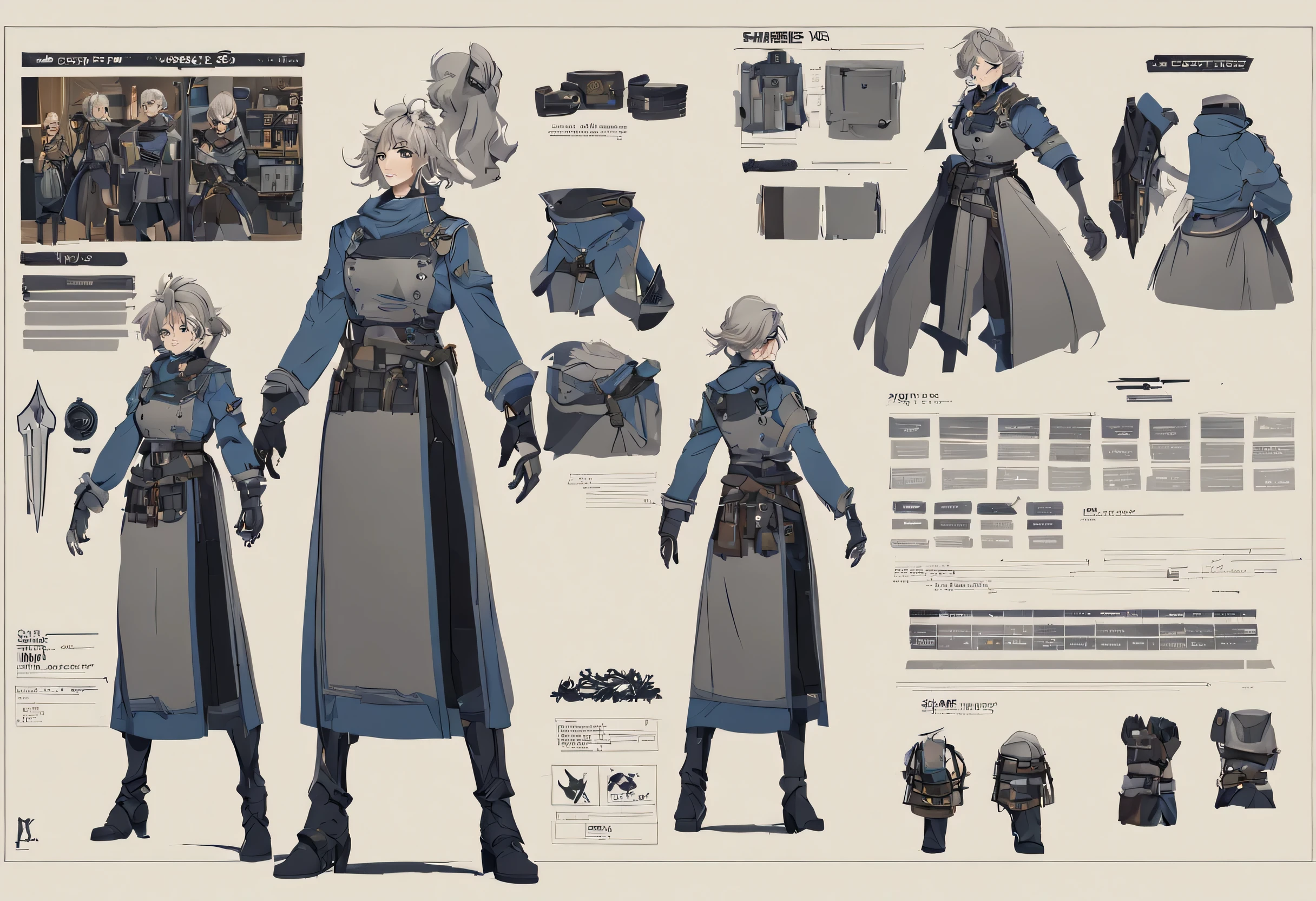 multiple views, pencil sketch, (sketch:1.25), best quality, Line draft, highres, (ultra-detailed:1.1), (illustration:1.1), (infographic:1.2), (solo), perfectly drawn hands, standing, cohesive background, paper, action, (character design:1.1)