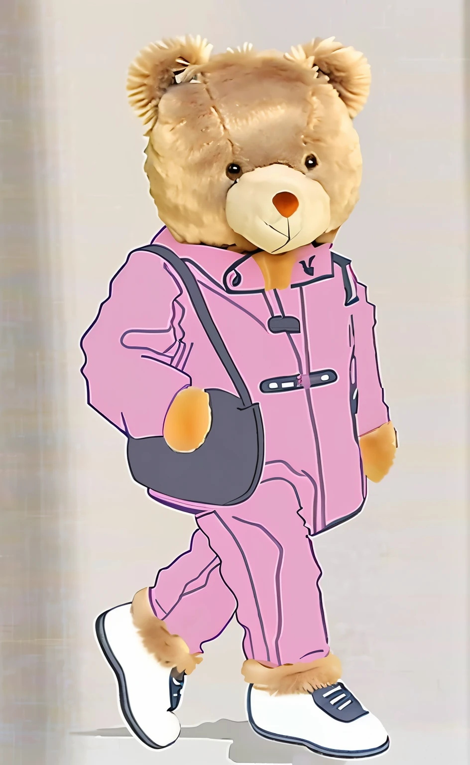arafed drawing of a Teddy bear dressed in a pink suit, wearing pink dress, pink iconic character, Wearing a light pink suit, Wear pajamas, teddy fresh, wearing loose pajamas, Teddy bear, Inspired by Peter Alexander Hay, author:Tomioka Tessai, author:by Oka Yasutomo, Inspired by Karl Pupin