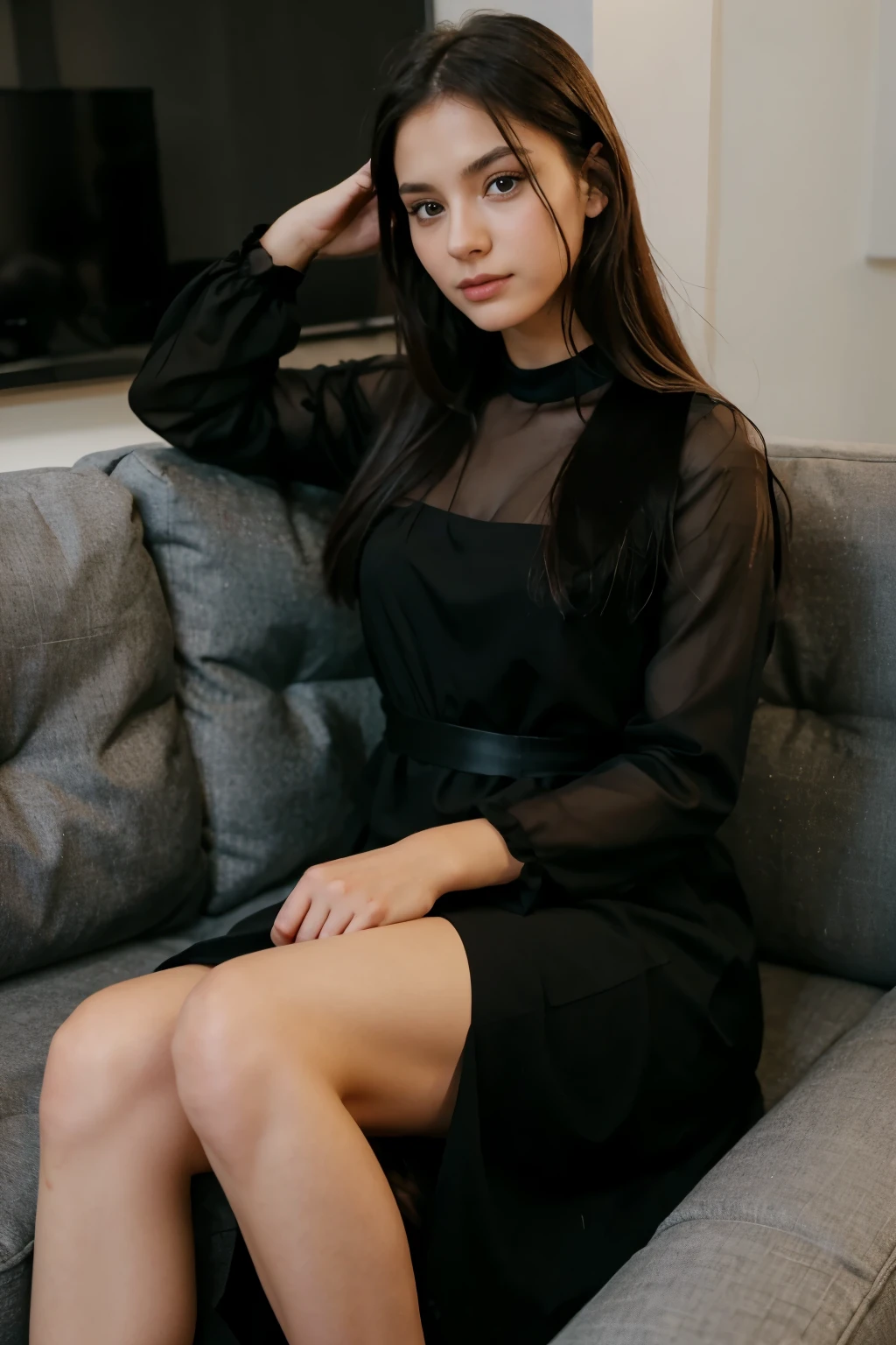 young woman:
beautiful, young, with expressive eyes and pleasant facial features.
Dressed in a short skirt, which highlights her slender legs.
Her clothes and appearance can be elegant, sporty or casual - depending on your idea.
atmosphere:
Mysterious atmosphere.
Sky with strong nebula, creating a feeling of depth and mysticism.
Maybe, presence of additional elements, such as:
Dark forest Old town Stars Surreal elements Feeling of mysticism and magic Additional details:
lighting: Soft, scattered, Maybe, from lanterns or stars.
outside: young woman может стоять, sit, thoughtfully, or look in the mirror.
emotions: reverie, tenderness, reverie, a secret.