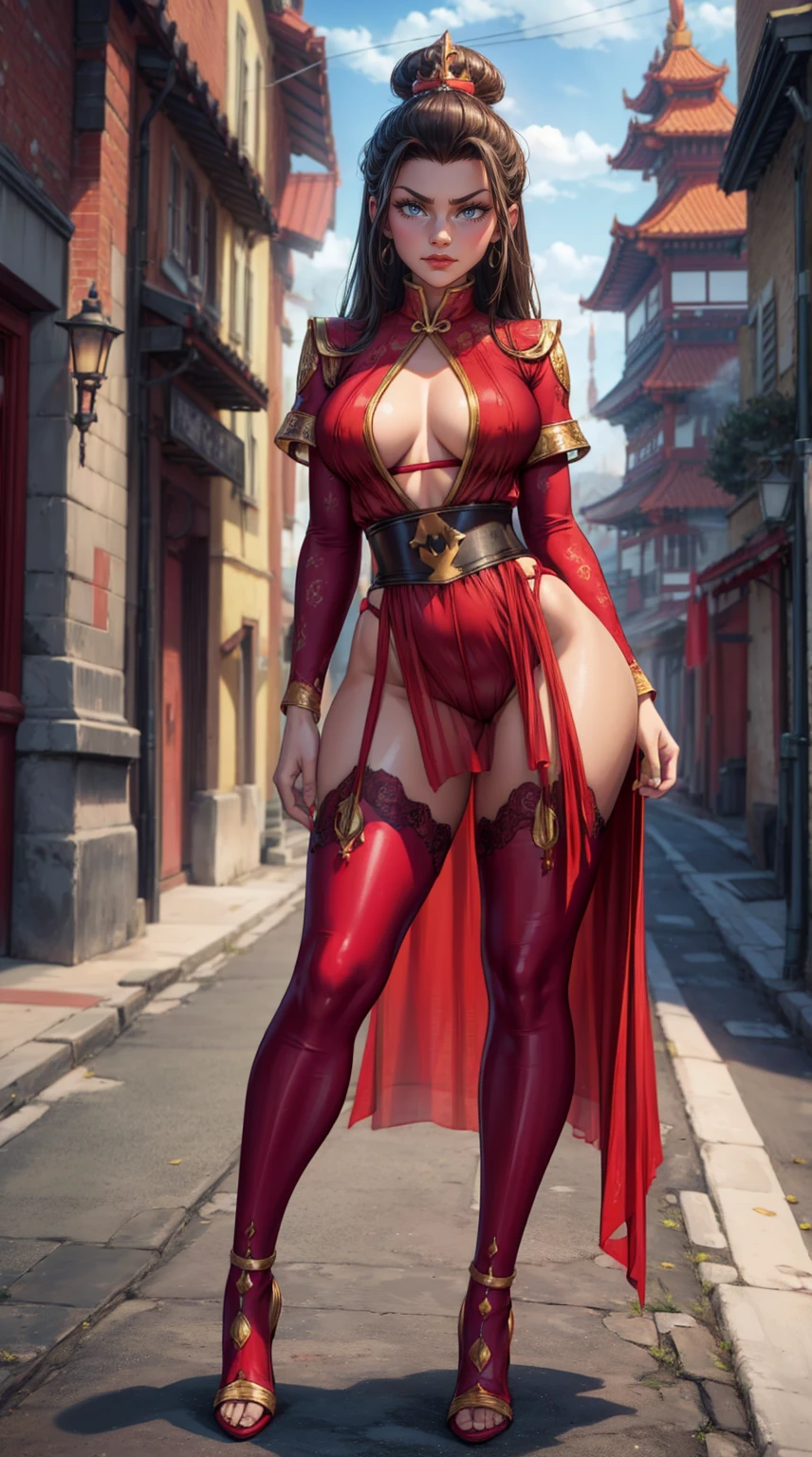 princess Azula , wearing crazy transparent sexy outfit, silk outfit, lace outfit, lashed, bizarre outfit, see through outfit, wide hips, standing on the street, crowd of people, (masterpiece), best quality, ultra-detailed, 1024k UHD wallpaper, ultra-high resolution, depth of field, HDR, Ray tracing, RTX, high saturation, high contrast, photon mapping, best texture quality, best compotitiontremely detailed CG 1024k wallpaper), Ultra HD, Perfect Face, Perfect Anatomy, Perfect hand, Perfect Finger, (Full body),
